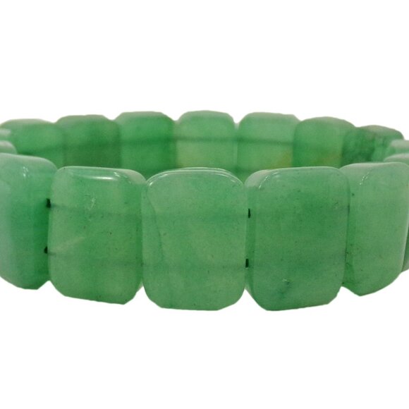 Green aventurine genuine stone stretch bracelet with rectangle cut stones - Picture 2 of 7